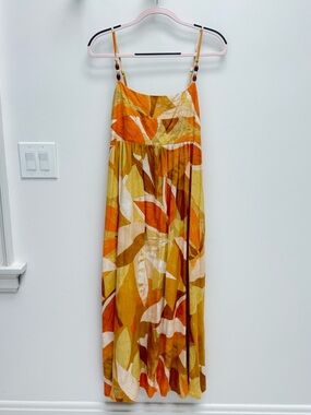 1. State Orange and Mustard Leaf-Print Maxi Dress